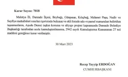 Darende İlçesindeki Bazı Bölgeler Acele Kamulaştırıldı