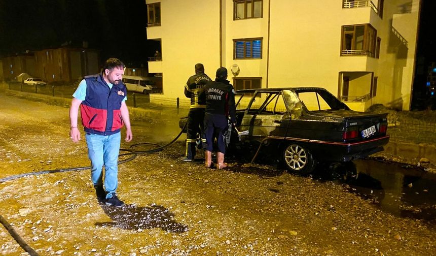 Ardahan'da park halindeki otomobil yandı