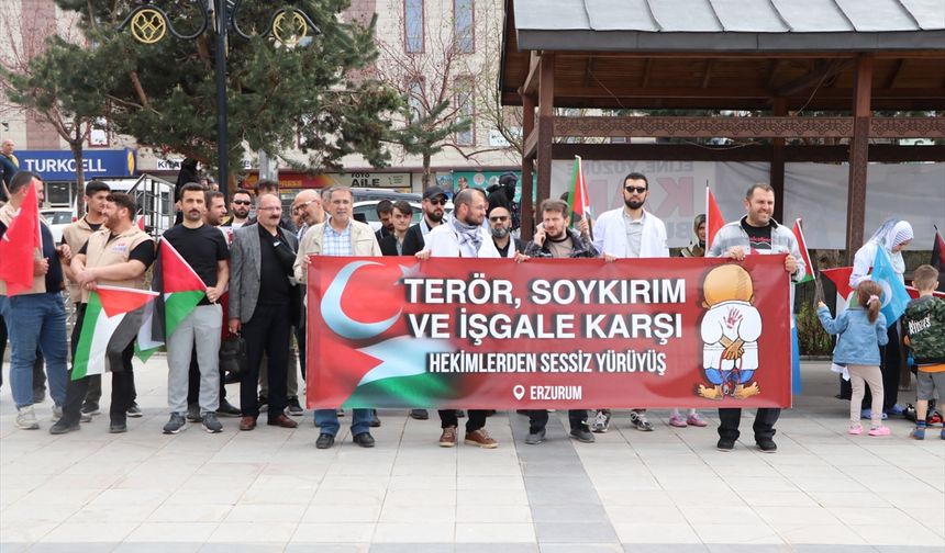 Erzurum'da hekim ve sağlık çalışanları, Gazze için "sessiz yürüyüş" yaptı